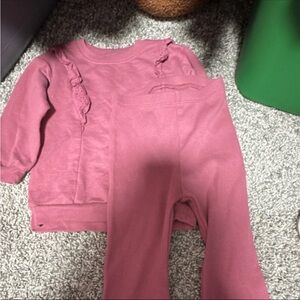okie dokie Dusty Rose Ribbed Leggings and Ruffle Top Set